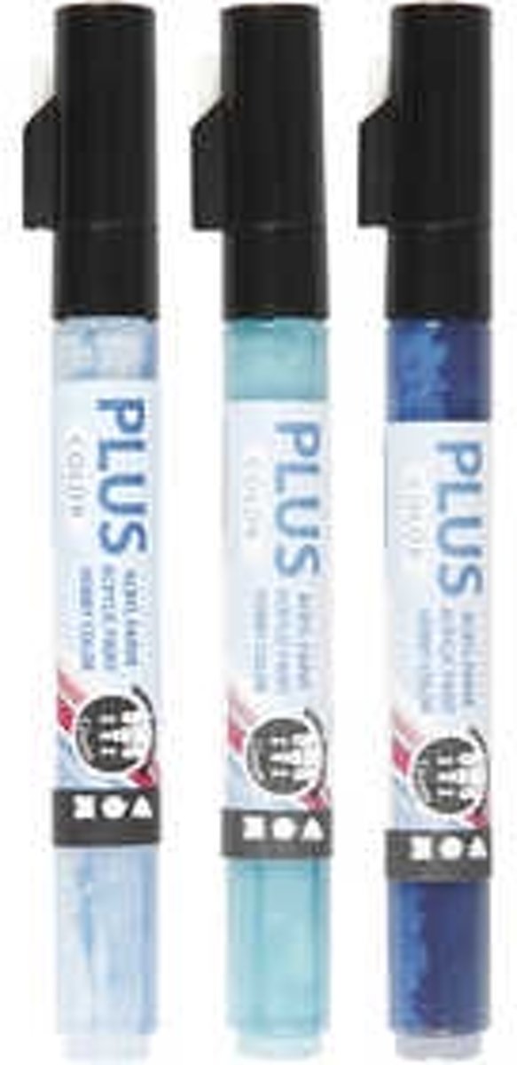 Plus Color Marker Set,  1-2 mm, l: 14,5 cm, navy blue, sky blue, turquoise, 3stuks [HOB-39896]